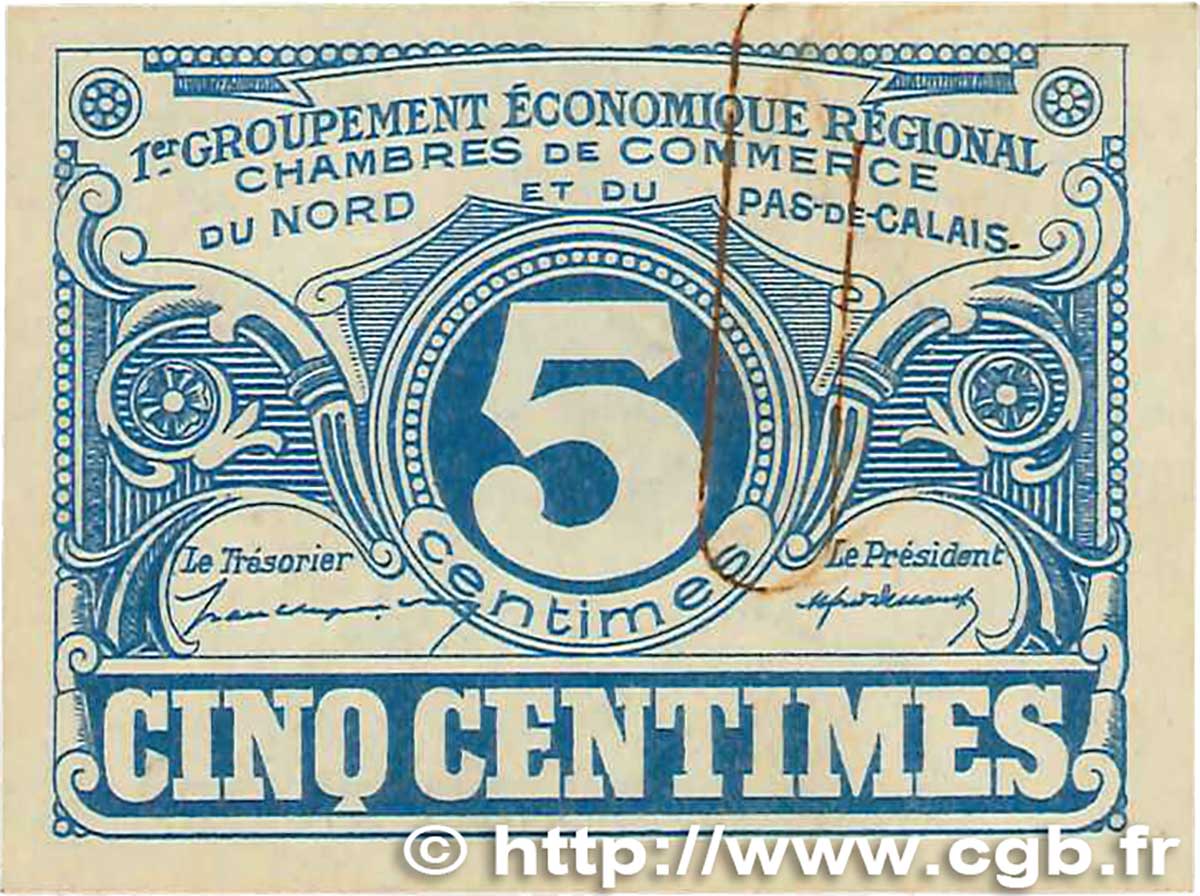 5 Centimes FRANCE regionalismo y varios Nord et Pas-De-Calais 1918 JP.094.01 MBC+