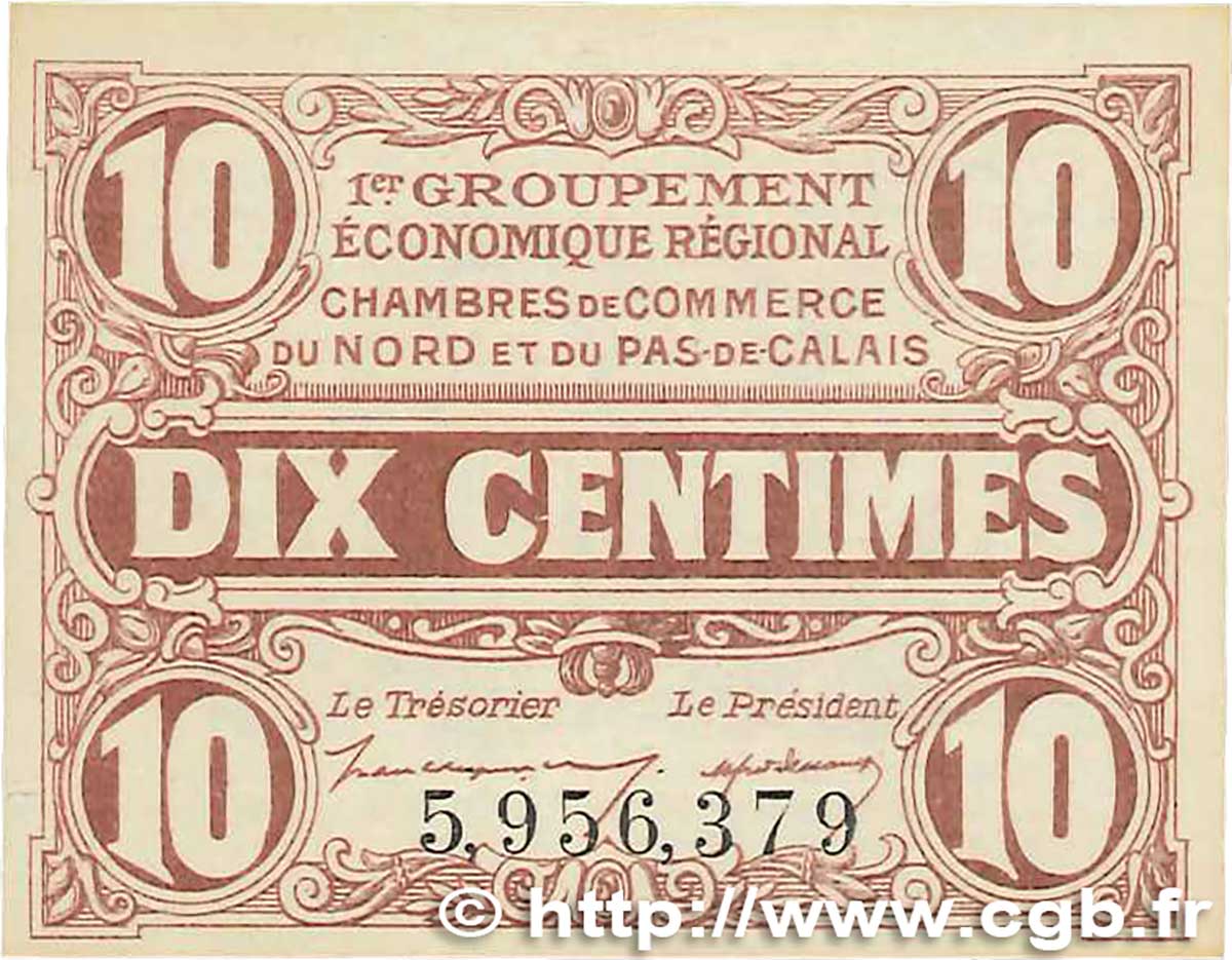 10 Centimes FRANCE regionalismo e varie Nord et Pas-De-Calais 1918 JP.094.02 FDC