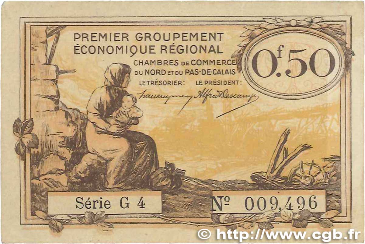 50 Centimes FRANCE Regionalismus und verschiedenen Nord et Pas-De-Calais 1918 JP.094.04 fVZ