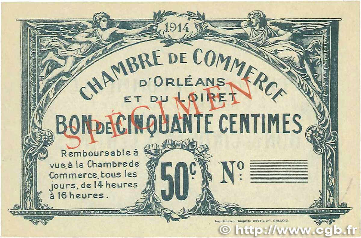 50 Centimes Spécimen FRANCE regionalism and miscellaneous Orléans 1914 JP.095.01 XF