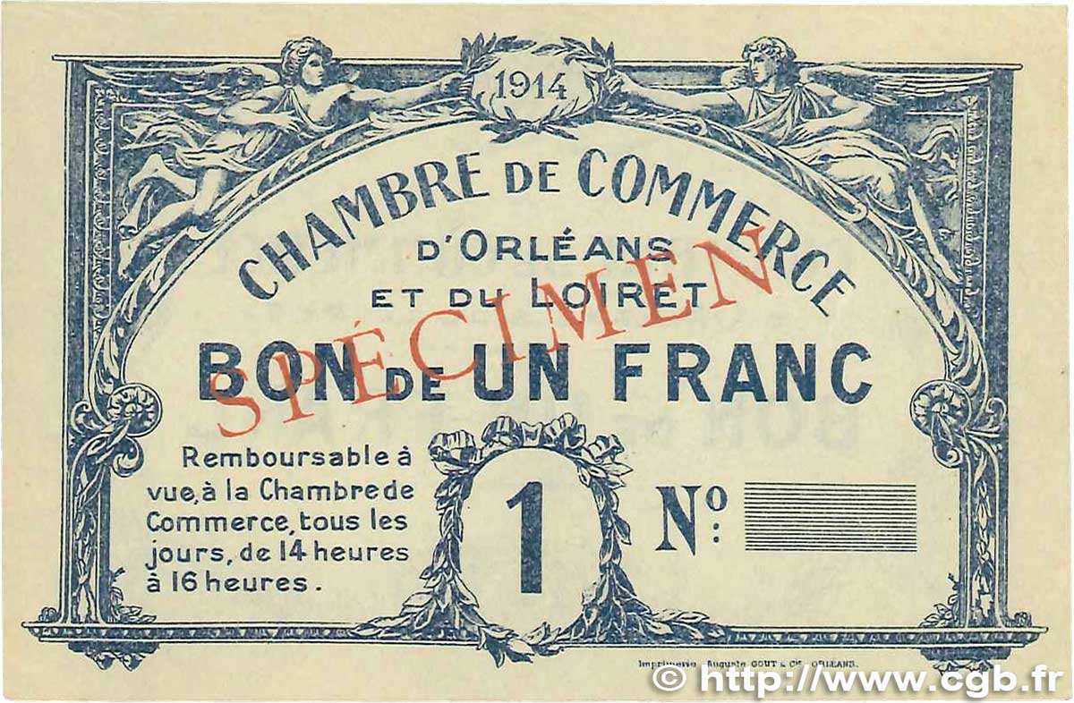 1 Franc Spécimen FRANCE régionalisme et divers Orléans 1914 JP.095.02 SUP