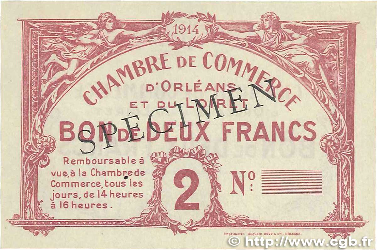 2 Francs Spécimen FRANCE regionalism and various Orléans 1914 JP.095.03 XF