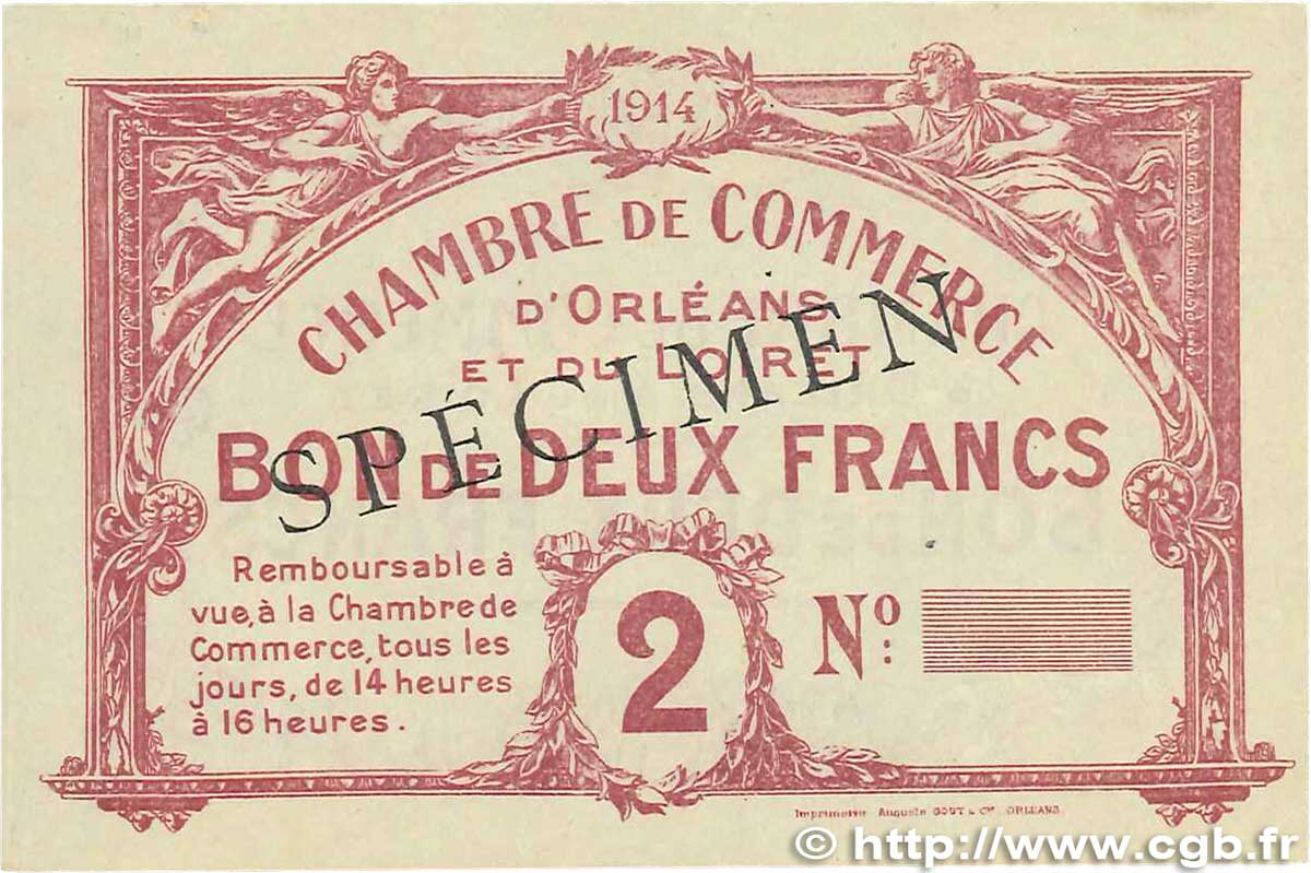 2 Francs Spécimen FRANCE regionalism and various Orléans 1914 JP.095.03 VF+