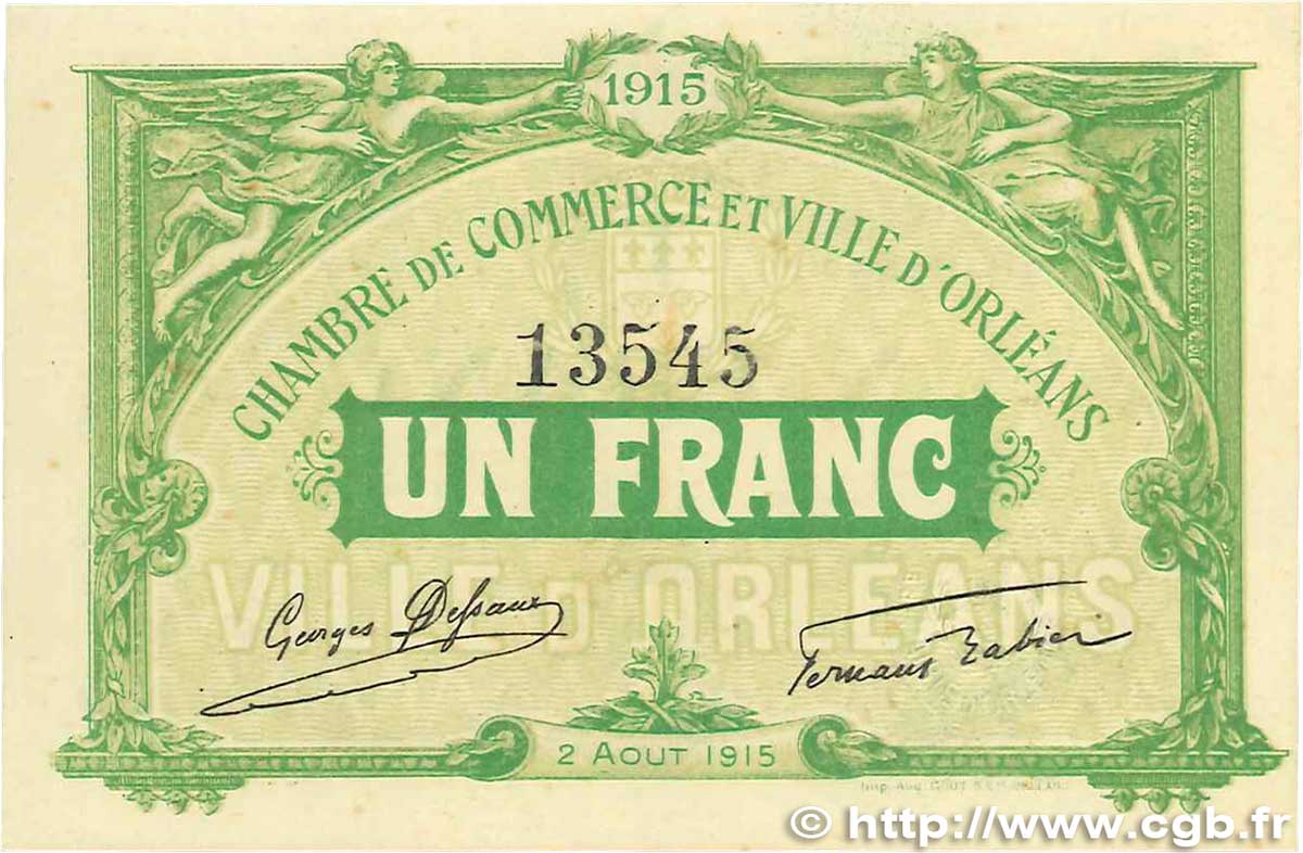 1 Franc FRANCE regionalism and miscellaneous Orléans 1915 JP.095.06 UNC-