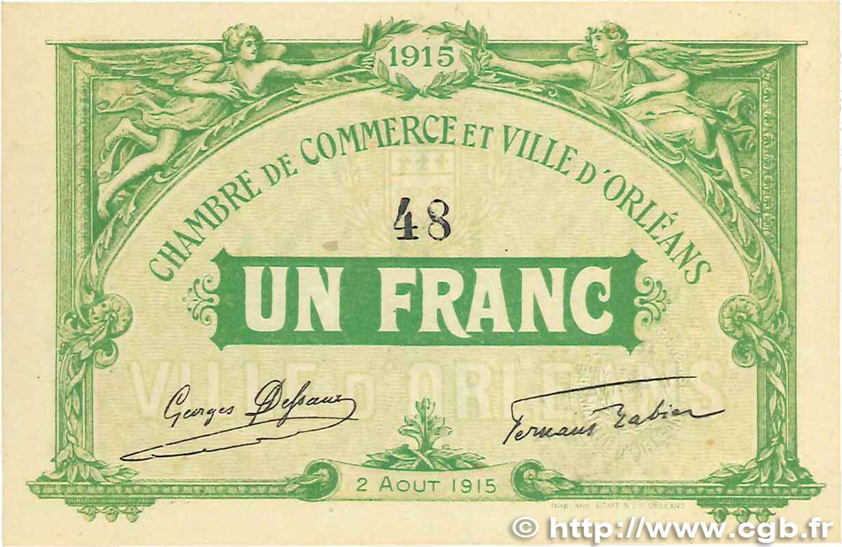 1 Franc FRANCE regionalismo y varios Orléans 1915 JP.095.06 EBC+