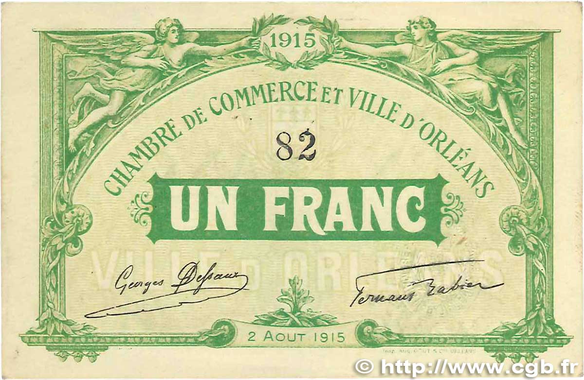 1 Franc FRANCE regionalism and miscellaneous Orléans 1915 JP.095.06 VF+