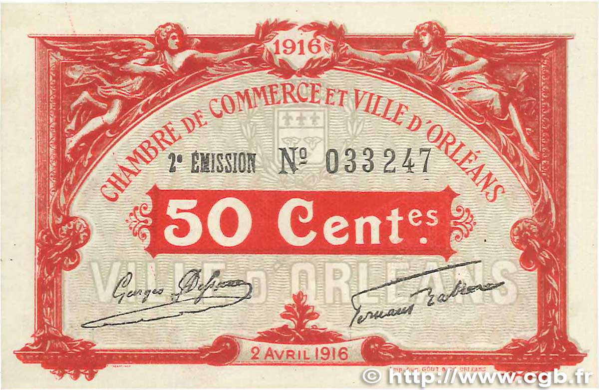 50 Centimes FRANCE regionalism and various Orléans 1916 JP.095.08 XF+