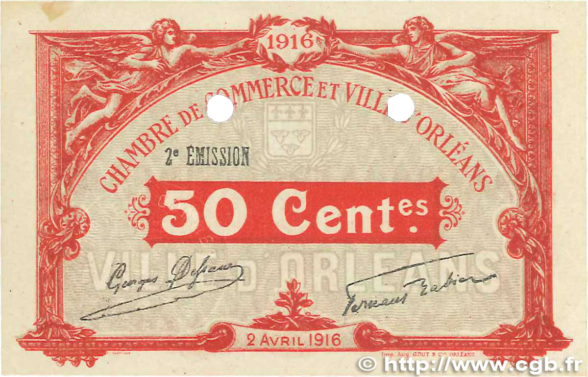 50 Centimes FRANCE regionalismo y varios Orléans 1916 JP.095.10 SC