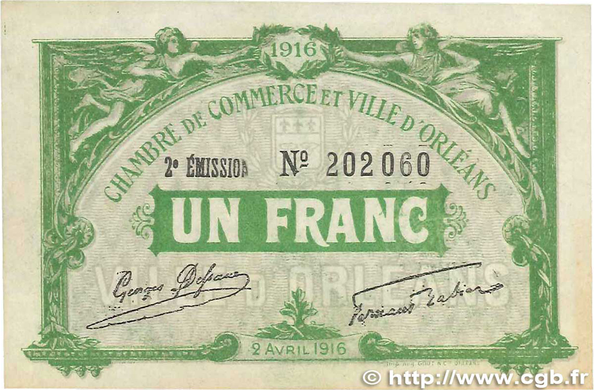 1 Franc FRANCE Regionalismus und verschiedenen Orléans 1916 JP.095.12 fVZ