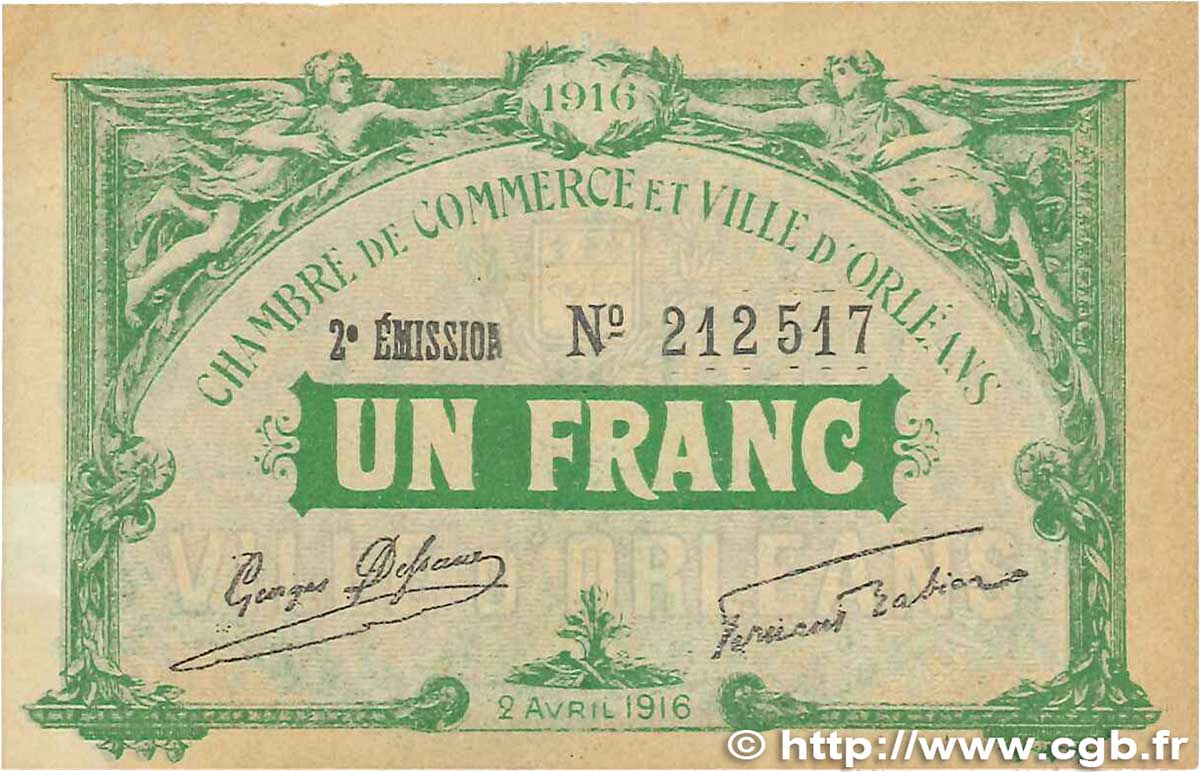 1 Franc FRANCE regionalism and miscellaneous Orléans 1916 JP.095.12 VF+