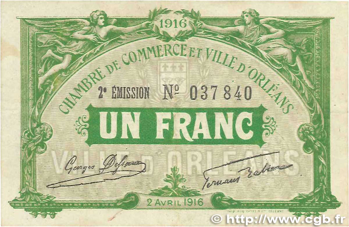 1 Franc FRANCE Regionalismus und verschiedenen Orléans 1916 JP.095.12 SS