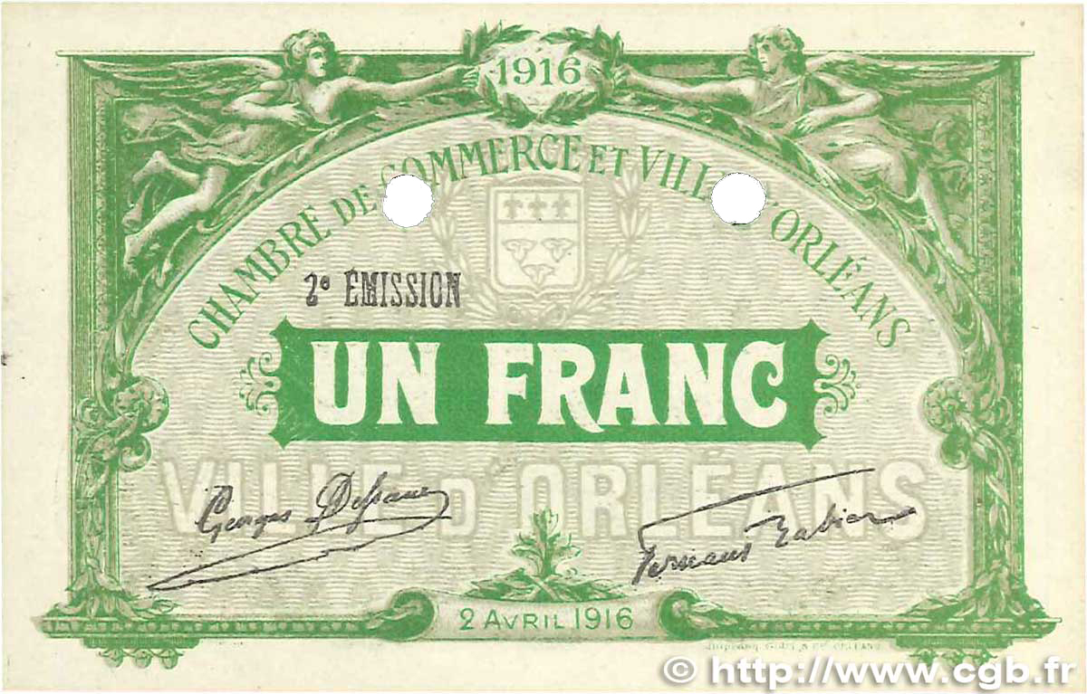 1 Franc FRANCE Regionalismus und verschiedenen Orléans 1916 JP.095.14 fST+