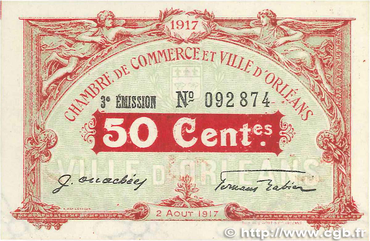 50 Centimes FRANCE regionalismo e varie Orléans 1917 JP.095.16 q.AU