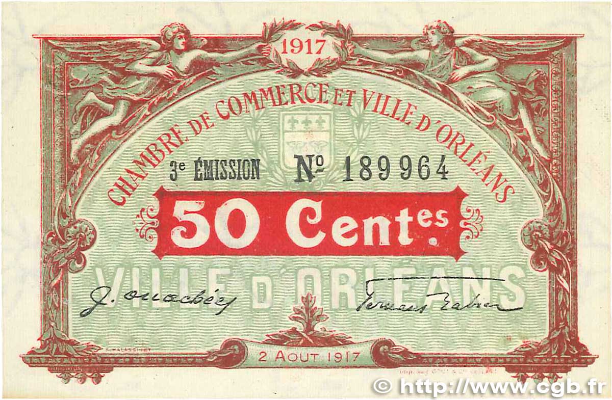 50 Centimes FRANCE regionalism and various Orléans 1917 JP.095.16 XF