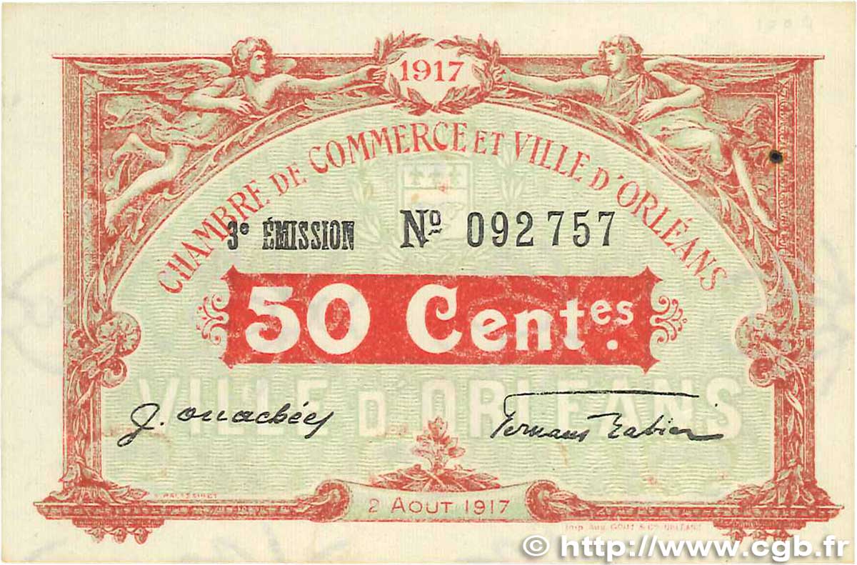 50 Centimes FRANCE regionalismo y varios Orléans 1917 JP.095.16 EBC