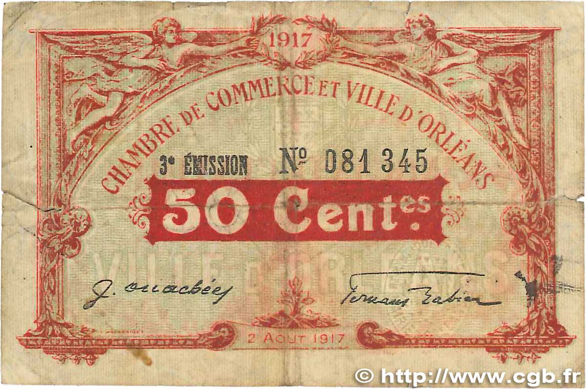 50 Centimes FRANCE Regionalismus und verschiedenen Orléans 1917 JP.095.16 SGE