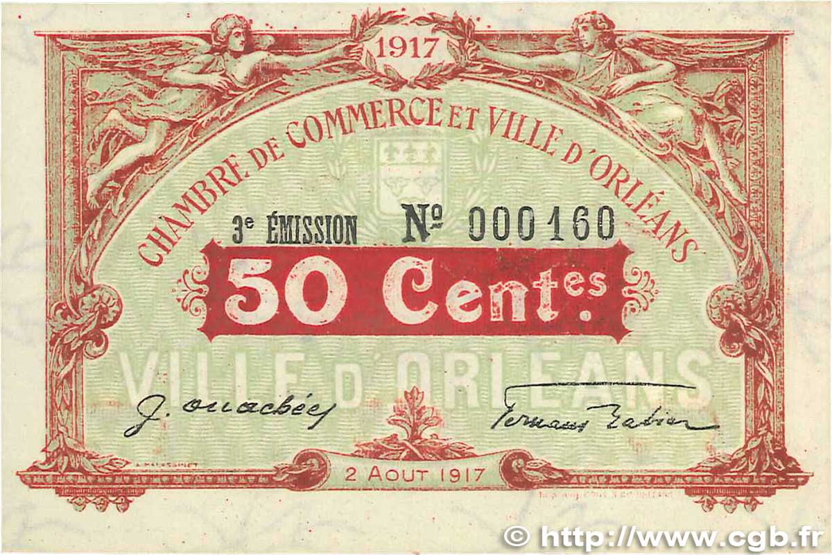 50 Centimes  FRANCE régionalisme et divers Orléans 1917 JP.095.16 SUP+