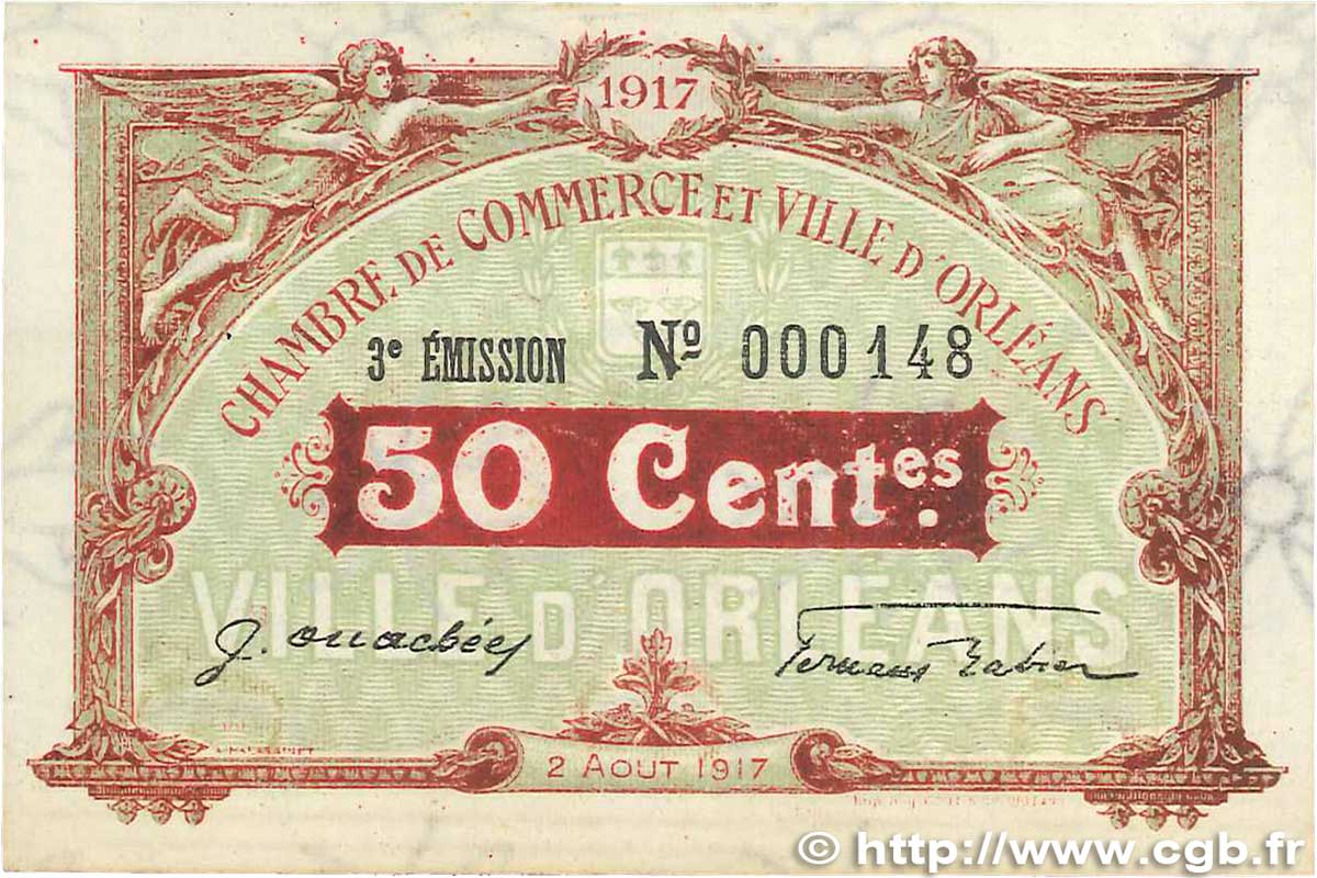 50 Centimes FRANCE régionalisme et divers Orléans 1917 JP.095.16 TTB