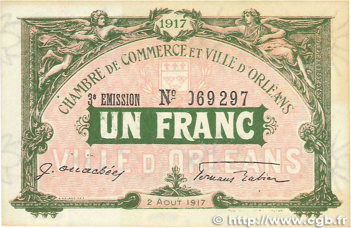 1 Franc FRANCE Regionalismus und verschiedenen Orléans 1917 JP.095.17 VZ