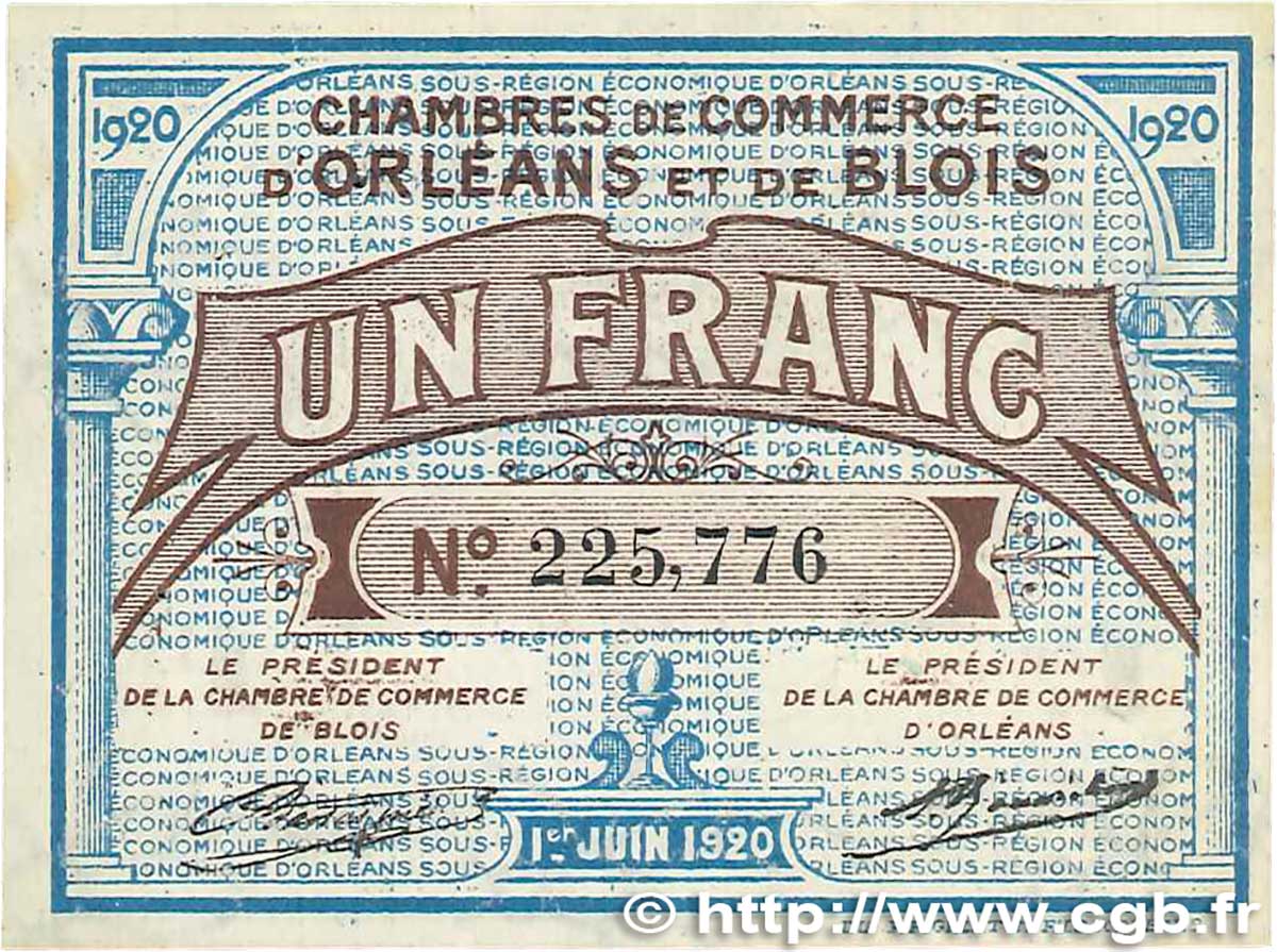 1 Franc FRANCE regionalism and various Orléans et Blois 1920 JP.096.03 XF+
