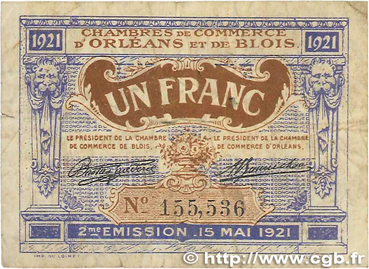 1 Franc FRANCE regionalismo e varie Orléans et Blois 1921 JP.096.07 B
