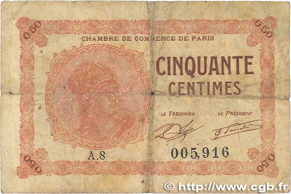 50 Centimes FRANCE Regionalismus und verschiedenen Paris 1920 JP.097.10 SGE