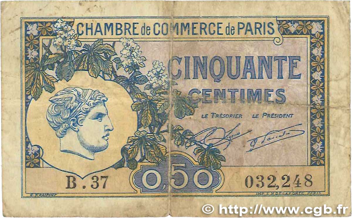 50 Centimes FRANCE Regionalismus und verschiedenen Paris 1920 JP.097.31 SGE