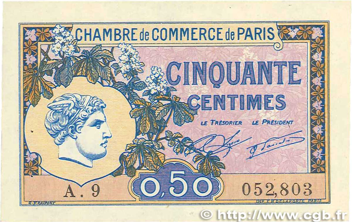50 Centimes FRANCE regionalism and miscellaneous Paris 1920 JP.097.31 XF
