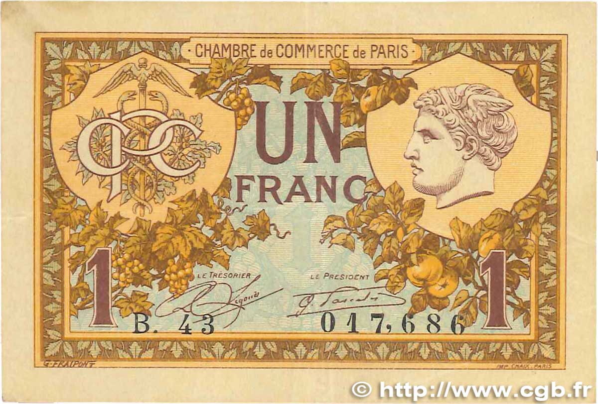 1 Franc FRANCE régionalisme et divers Paris 1920 JP.097.36 TTB