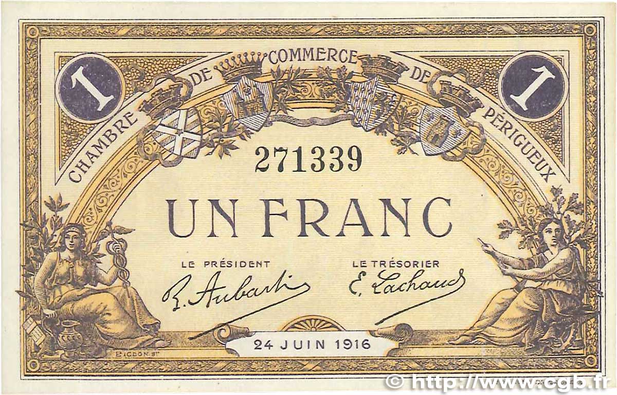1 Franc FRANCE regionalism and miscellaneous  1916 JP.098.18var. XF