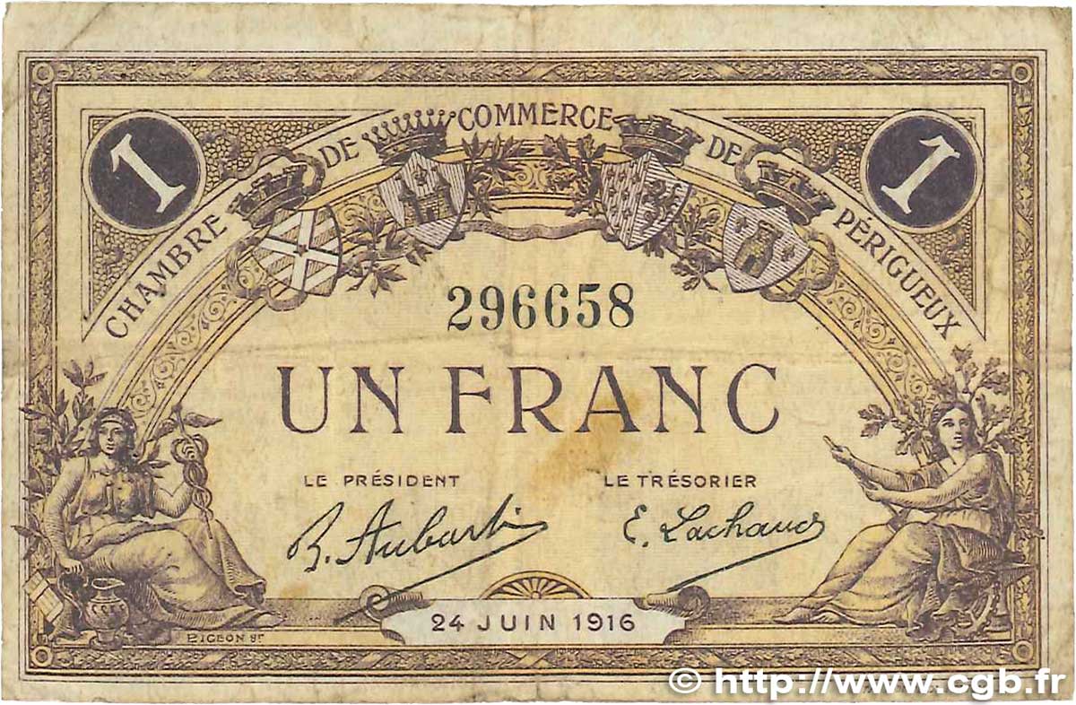 1 Franc FRANCE regionalismo e varie Périgueux 1916 JP.098.18 MB