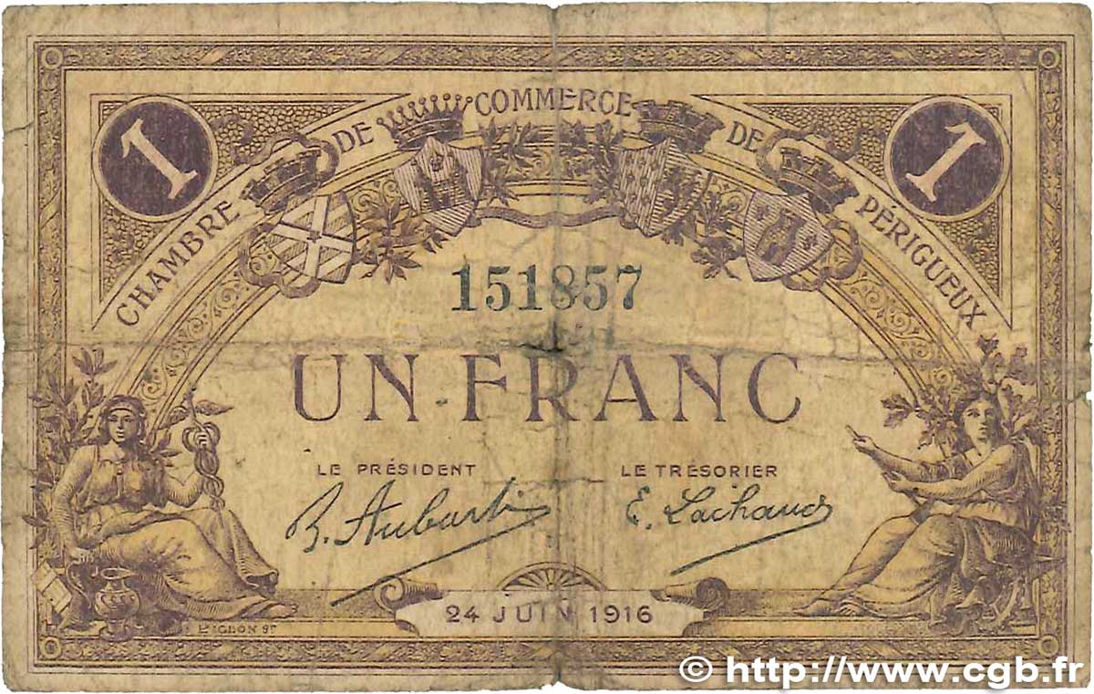 1 Franc FRANCE regionalismo y varios Périgueux 1916 JP.098.18 RC