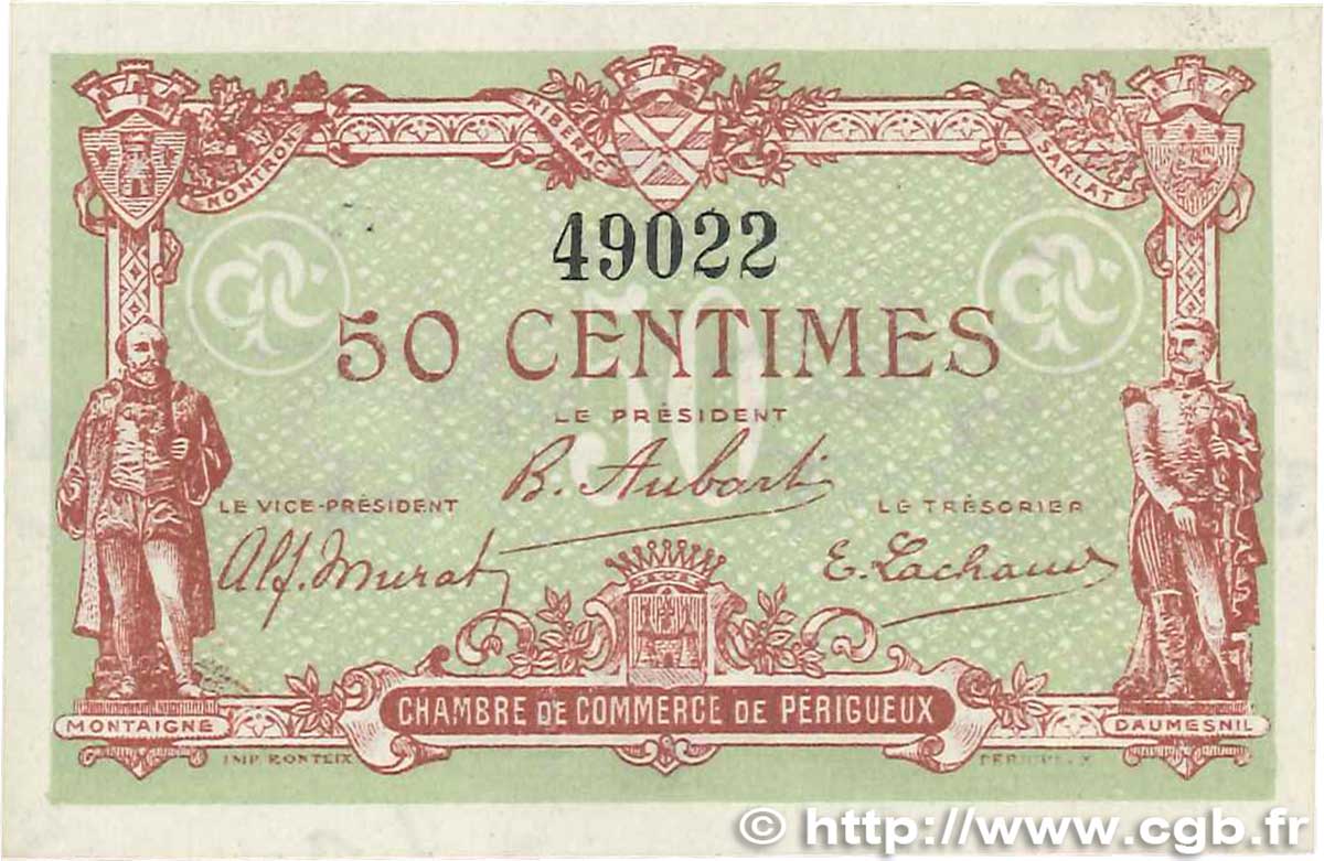 50 Centimes FRANCE regionalismo y varios Périgueux 1920 JP.098.25 SC+