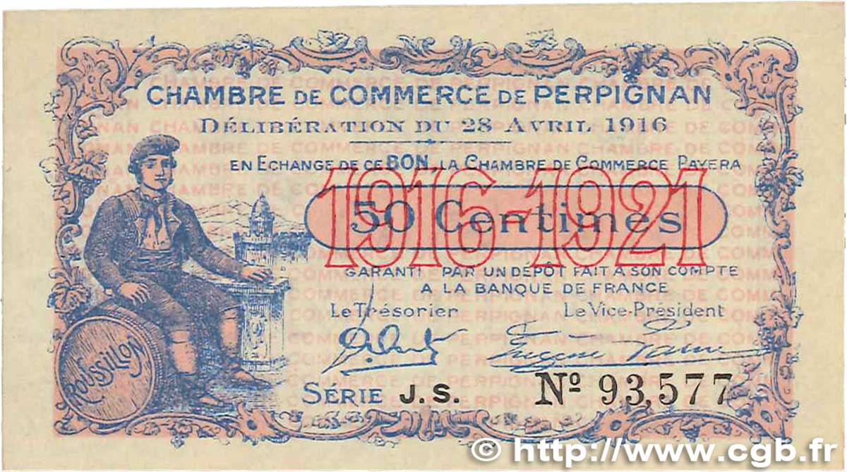50 Centimes FRANCE regionalism and miscellaneous Perpignan 1916 JP.100.14 VF+