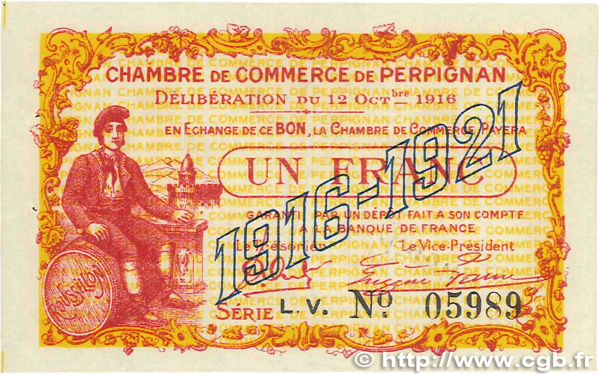 1 Franc FRANCE Regionalismus und verschiedenen Perpignan 1916 JP.100.20 fVZ