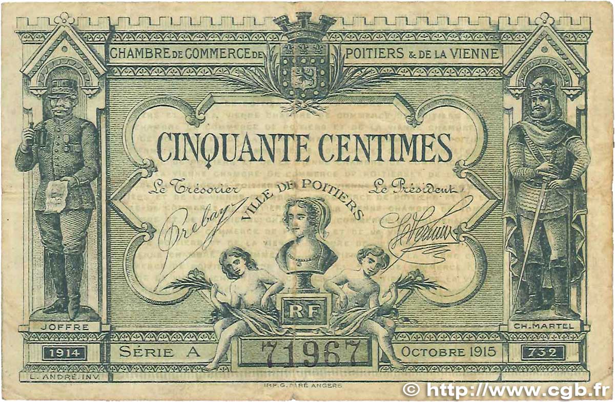 50 Centimes FRANCE regionalism and various Poitiers 1915 JP.101.01 F