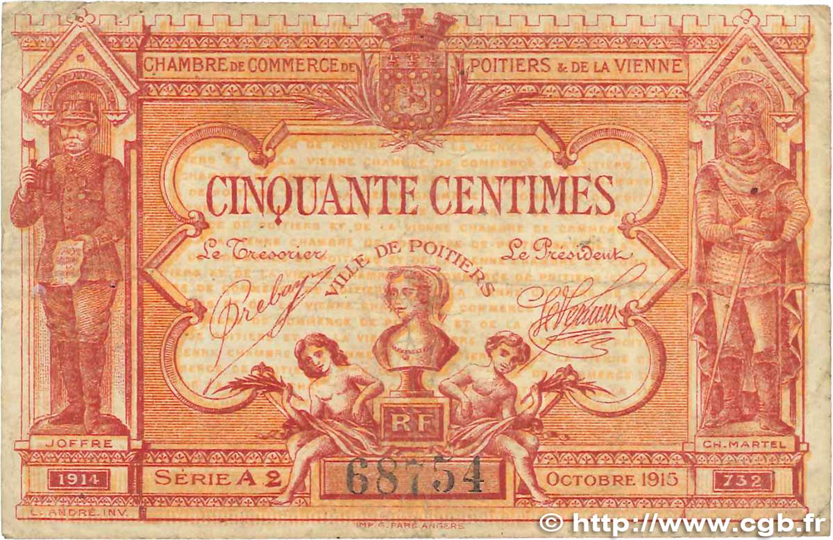 50 Centimes FRANCE regionalism and miscellaneous Poitiers 1917 JP.101.10 F