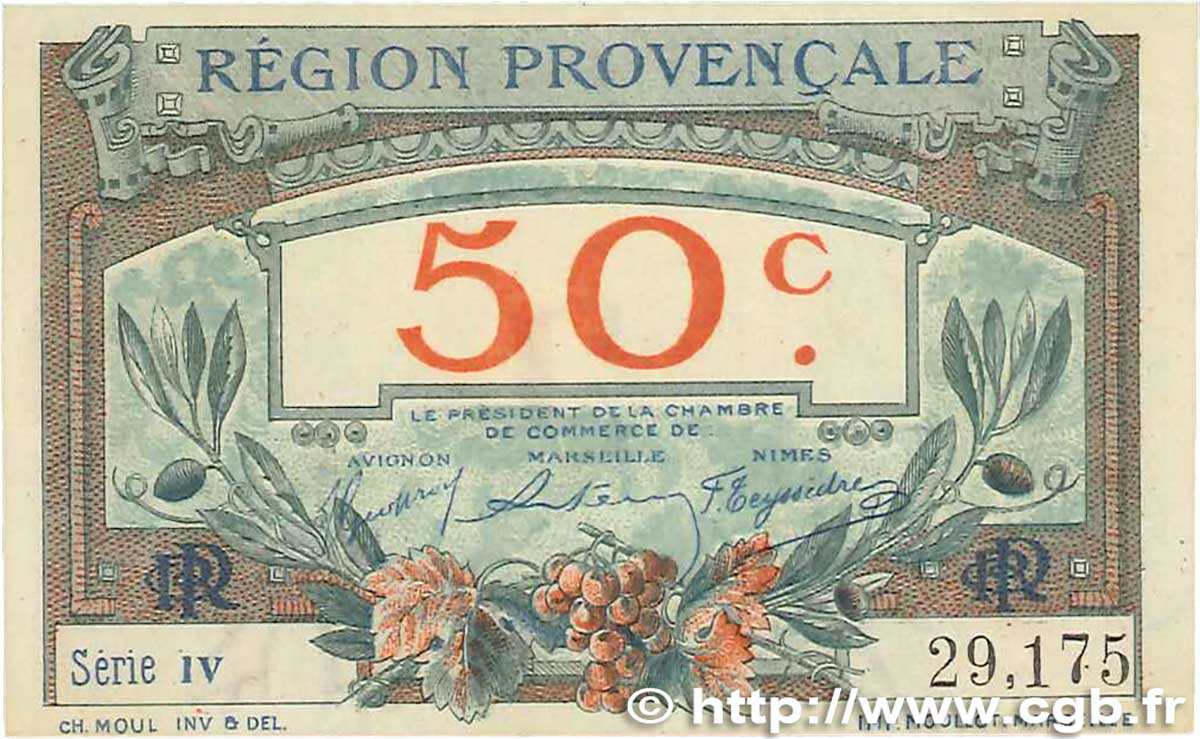 50 Centimes FRANCE Regionalismus und verschiedenen Alais, Arles, Avignon, Gap, Marseille, Nîmes, Toulon 1918 JP.102.01 VZ+