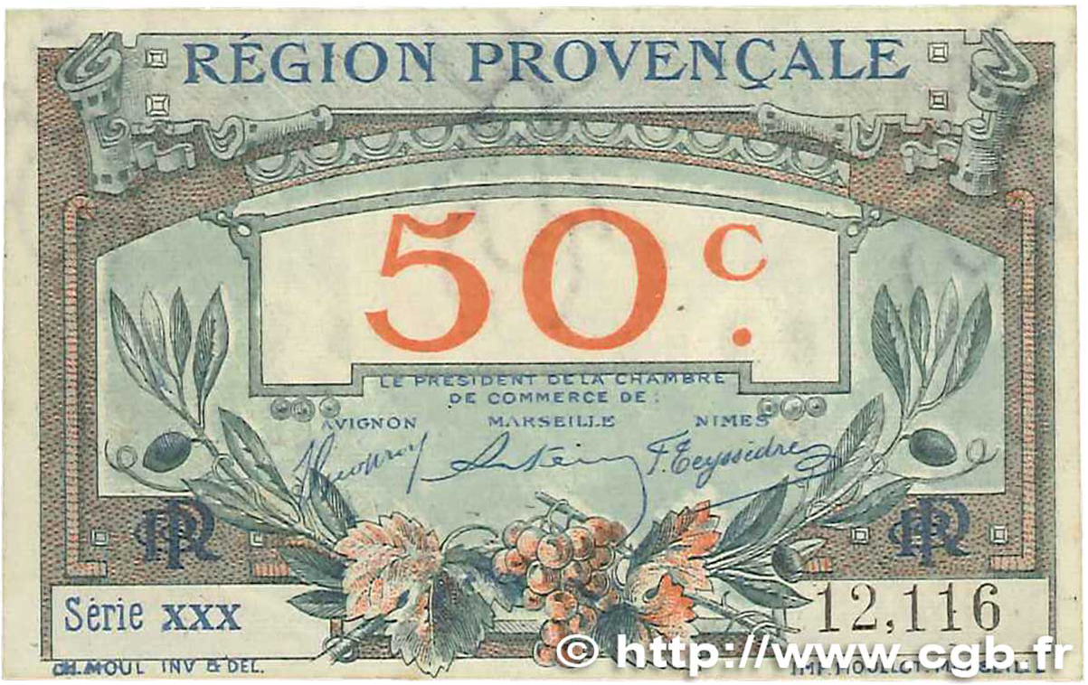 50 Centimes FRANCE regionalism and miscellaneous Alais, Arles, Avignon, Gap, Marseille, Nîmes, Toulon 1918 JP.102.01 VF+