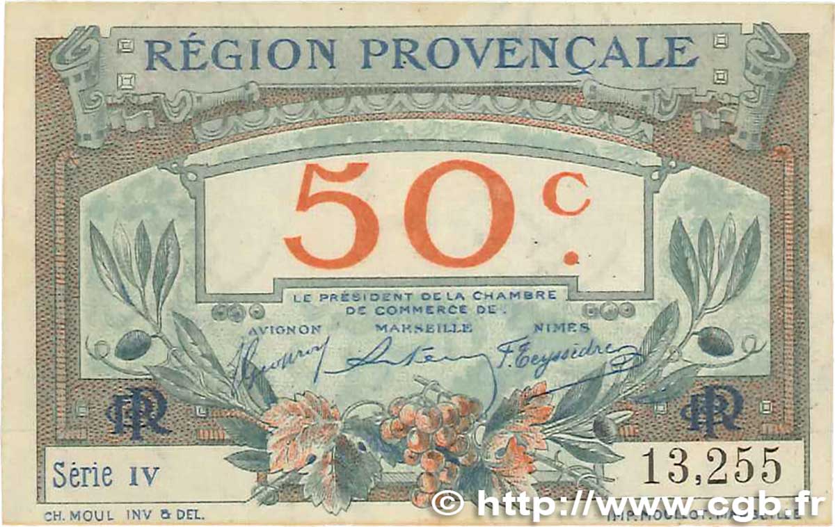 50 Centimes FRANCE Regionalismus und verschiedenen Alais, Arles, Avignon, Gap, Marseille, Nîmes, Toulon 1918 JP.102.01 SS