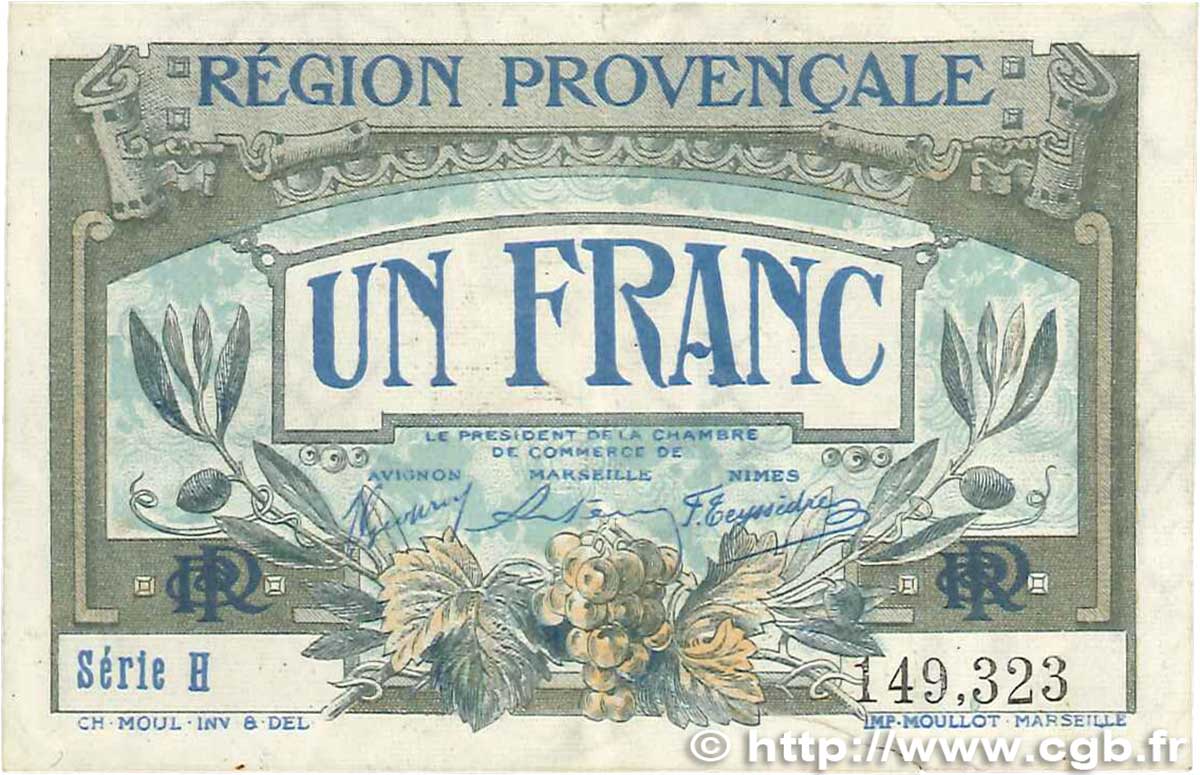 1 Franc FRANCE regionalismo e varie Alais, Arles, Avignon, Gap, Marseille, Nîmes, Toulon 1918 JP.102.04 MB