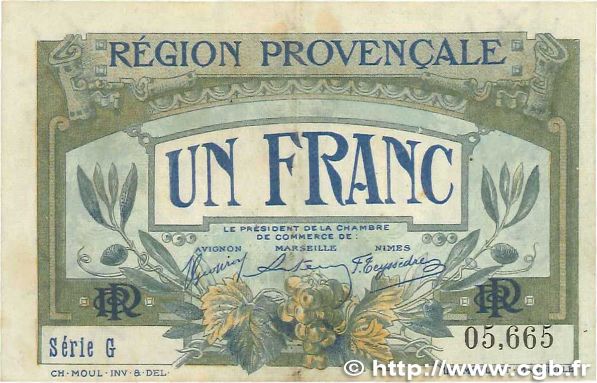 1 Franc FRANCE regionalism and various Alais, Arles, Avignon, Gap, Marseille, Nîmes, Toulon 1918 JP.102.04 VF