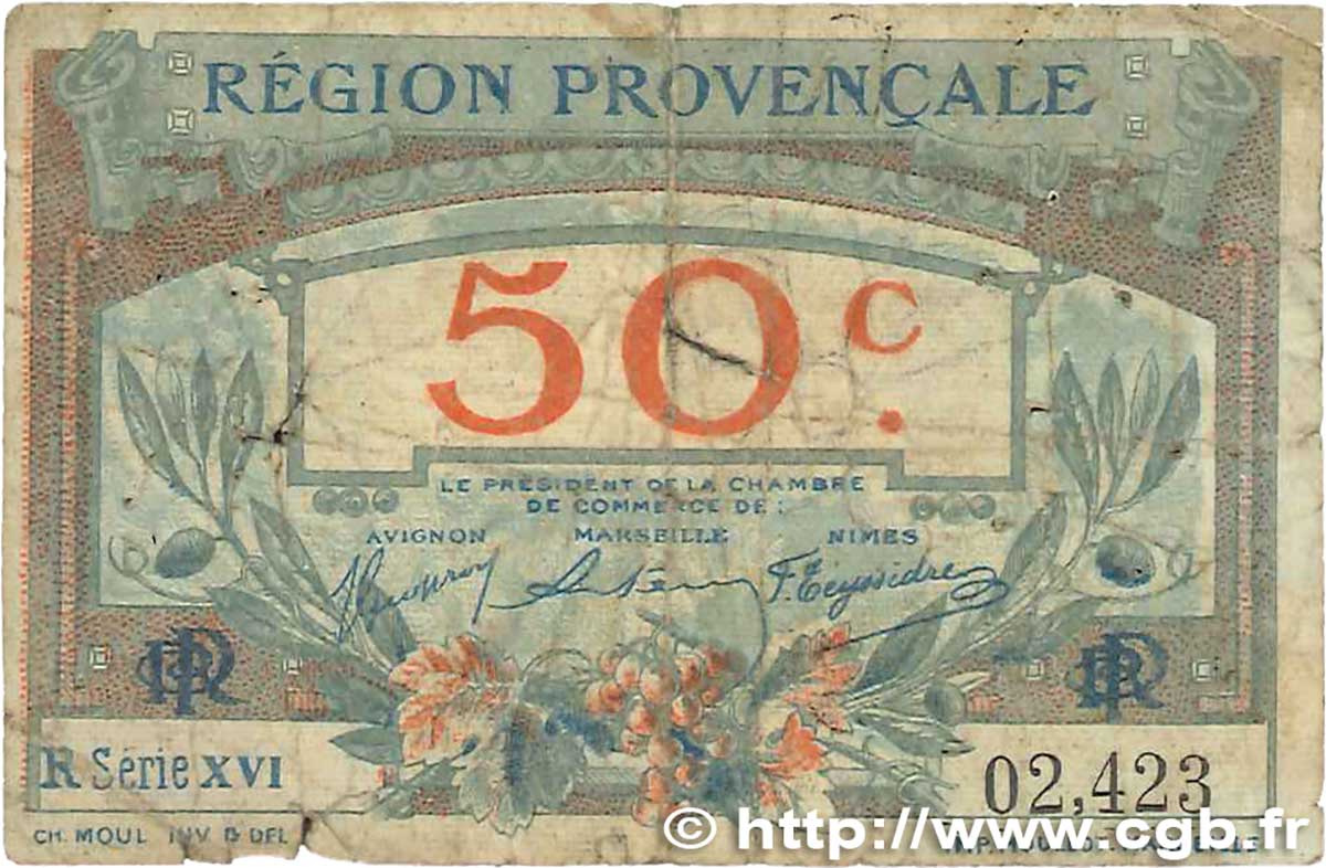 50 Centimes FRANCE regionalism and miscellaneous Alais, Arles, Avignon, Gap, Marseille, Nîmes, Toulon 1918 JP.102.07 G