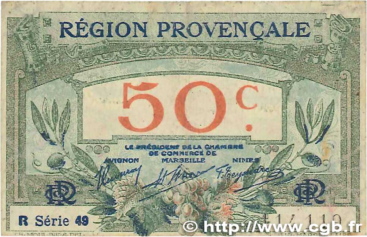 50 Centimes FRANCE regionalismo y varios Alais, Arles, Avignon, Gap, Marseille, Nîmes, Toulon 1918 JP.102.13 MBC
