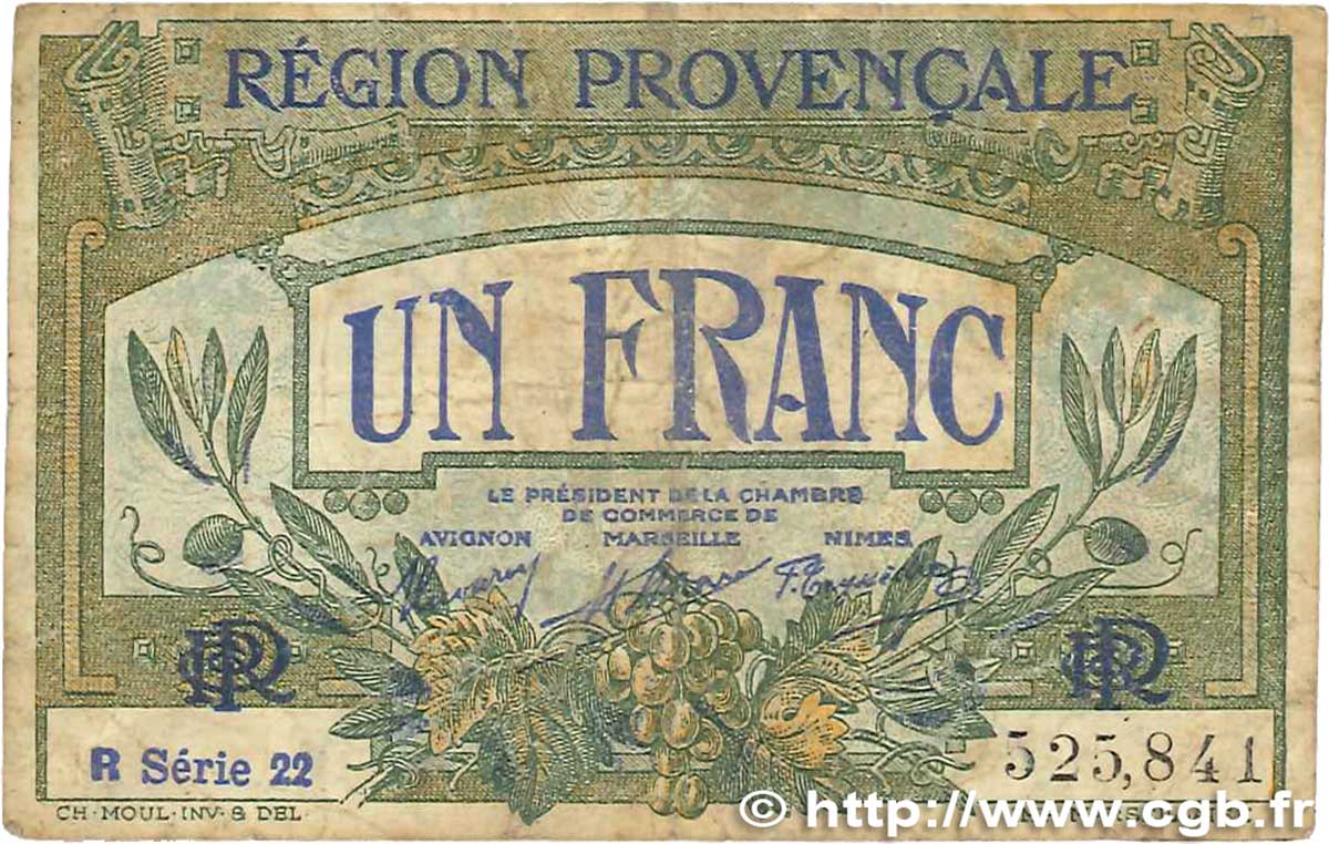1 Franc FRANCE regionalism and miscellaneous Alais, Arles, Avignon, Gap, Marseille, Nîmes, Toulon 1918 JP.102.18 VG