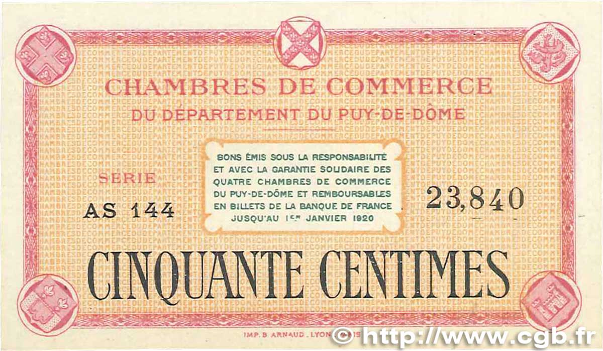 50 Centimes FRANCE regionalismo y varios Puy-De-Dôme 1918 JP.103.03 SC