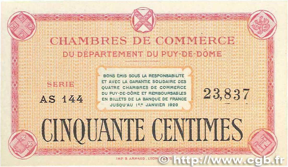 50 Centimes FRANCE regionalismo e varie Puy-De-Dôme 1918 JP.103.03 q.FDC