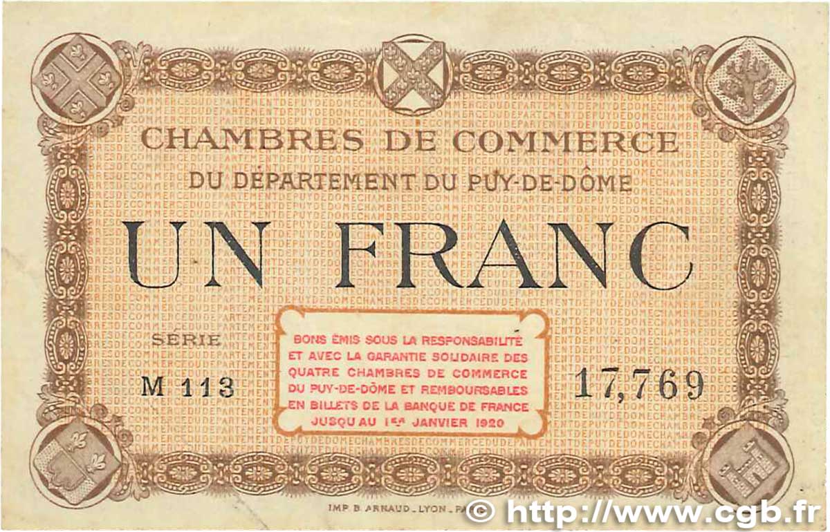 1 Franc FRANCE régionalisme et divers Puy-De-Dôme 1918 JP.103.06 TTB