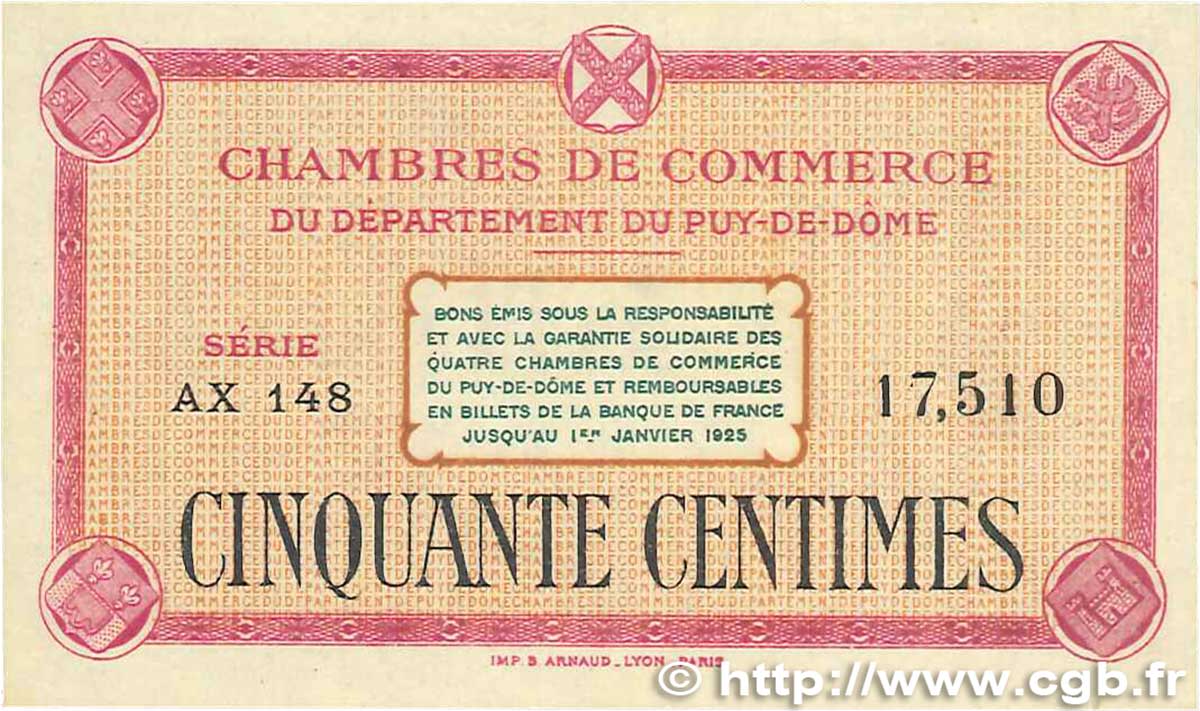 50 Centimes FRANCE regionalism and various Puy-De-Dôme 1918 JP.103.19 XF+