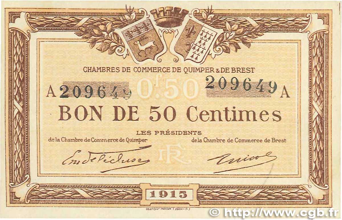 50 Centimes FRANCE Regionalismus und verschiedenen Quimper et Brest 1915 JP.104.01 VZ